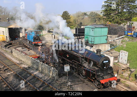 British Railways Standard Klasse 4 tank Nr. 80104, Swanage Railway, Swanage, Isle of Purbeck, Dorset, England, Großbritannien, USA, UK, Europa Stockfoto