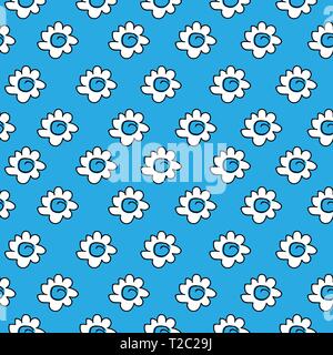 Weißen Gänseblümchen nahtlose Muster auf einem blauen Hintergrund. floral blau nahtlose Kamille Zeichnung. Vector Illustration. Stock Vektor