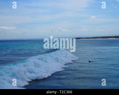 Surfen am Mahana, Ceningan Island, Nusa Penida, Indonesien Stockfoto