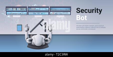 Sicherheit Schutz bot suchen Bildschirm Roboter überwachung CCTV-Kameras künstliche Intelligenz Konzept top Winkel desktop Ansicht Überwachung Sicherheit Stock Vektor