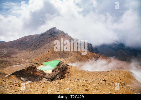 Wanderer am Tongariro Alpine Crossing tramping Track, einer der beliebtesten Wanderungen in Neuseeland. Titel Crossing der Tongariro National Park, der Stockfoto