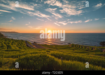 Schöne Aussicht auf den Sonnenuntergang von Senmaida Reisfeld Terrasse Wajima Ishikawa, Japan Stockfoto