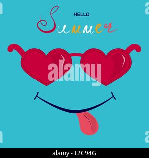 Vektor Sommerurlaub cute Hintergrund mit Lächeln und Sonnenbrille Illustration Postkarte Grußkarte Stock Vektor