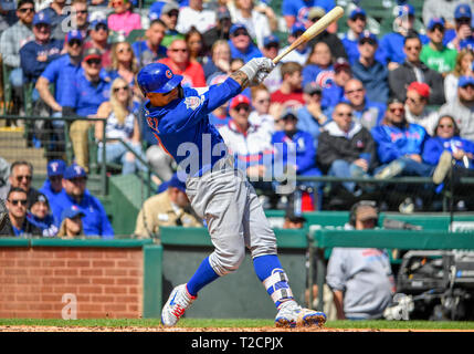 Mar 31, 2019: Chicago Cubs shortstop Javier Baez #9 At Bat während ein MLB Spiel zwischen den Chicago Cubs und der Texas Rangers bei Globe Life Park in Arlington, TX Texas besiegt Chicago 11-10 Albert Pena/CSM. Stockfoto