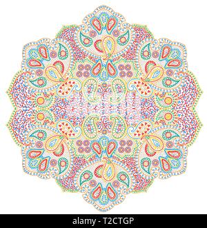 Vector Abbildung: auf Weiß Paisley isoliert, Mandala, detaillierte traditionelle indische ornament Einsatzbereit Stock Vektor