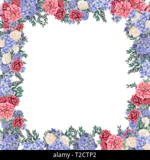 Floral frame für Design Save the date Karten, Einladungen, Plakate und Geburtstag Dekoration. Grenze von Hand bemalt, auf weißem Hintergrund. Rosa Chry Stockfoto