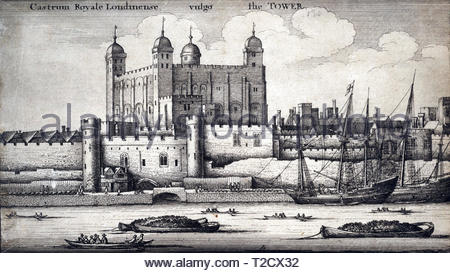 Tower von London, Radierung von Böhmische Kupferstecher Wenzel Hollar aus 1600s Stockfoto