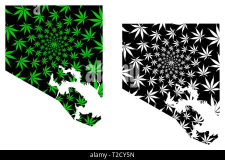 Baltimore City (Vereinigte Staaten von Amerika, USA, USA, USA, Usa Städte, usa Stadt) - Karte ist Cannabis Blatt grün gestaltet, Stadt Baltimore Karte m Stock Vektor