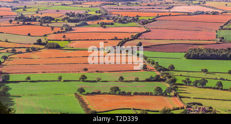 Ländliche Landschaft mit grünen und roten Felder - Begriff des Lebens in der Landschaft von England, ruhige Leben außerhalb von städtischen Gebieten. Stockfoto