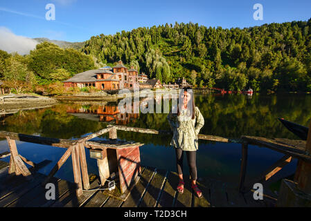 Die wunderschöne Puyuhuapi Lodge in der ventisquero Sound, Patagonien, Aysen, Chile Stockfoto