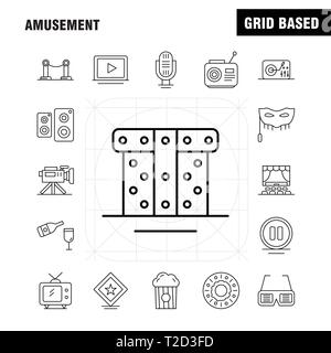 Amusement Symbol Leitung für Web, Print und Mobile UX/UI-Kit. Wie: Ticket, Verkauf, Mähne, Kino, Drone, Kamera, Video, Medien, Piktogramm Pack. - Vektor Stock Vektor