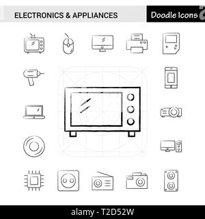 Satz 17 Elektronik und Haushaltsgeräte handgezeichnete Icon Set Stock Vektor