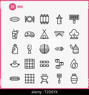 Bbq Symbol Leitung Pack für Designer und Entwickler. Ikonen der Grill, Grillen, Essen, Wurst, Glas, Trinken, BBQ, Zitrone, Vektor Stock Vektor