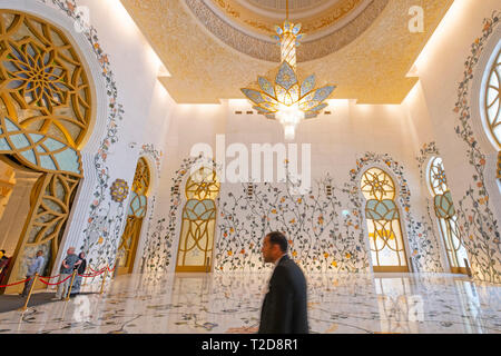 Sheikh Zayed Grand Moschee Gebetsraum, Abu Dhabi, Vereinigte Arabische Emirate Stockfoto