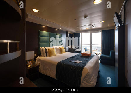 MSC Splendida Kreuzfahrtschiff Schlafzimmer Stockfoto