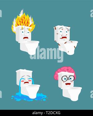 Wc-Schüssel emoji eingestellt. Toilette Smart und infiziert. Feuer und Weinen. wc Sammlung von Situationen Stock Vektor