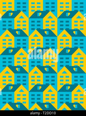 Haus Muster Nahtlose. Stadt Hintergrund. Kleine Stadt Textur. Häuser ornament Stock Vektor