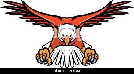 Maskottchen Symbol Abbildung: ein Weißkopfseeadler, Seeadler oder American Eagle unten im Sturzflug mit talons Blick von vorne auf dem isolierten Hintergrund in ret gesehen Stock Vektor