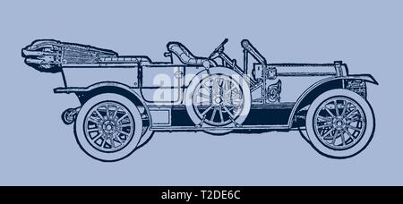 Klassischer viersitziger Touring Car in Seitenansicht. Illustration nach einer Lithographie oder Gravur aus dem frühen 20. In Ebenen bearbeitbar Stock Vektor