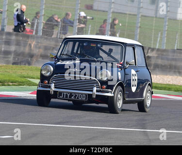 Neil McFadden, Morris Mini Cooper S, historische Tourenwagen, HSCC, Öffner, Samstag, den 30. März 2019, Donington Park, Rundstrecke, CJM Photog Stockfoto