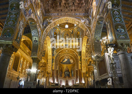 Palermo, Italien. Oktober, 2018. Innenraum der Pfälzischen Kapelle (Cappella Palatina), im Palazzo Reale in Palermo. Stockfoto