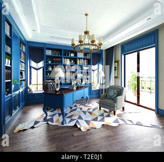 3D-Render blaue Farbe arbeitsraum Stockfoto