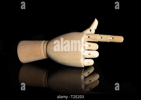 Auf glatt. gehörlose Gebärdensprache auf schwarzem Glas isoliert Stockfoto