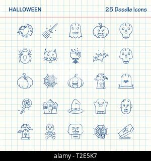 Halloween 25 Doodle Symbole. Hand gezeichnet Business Icon Set Stock Vektor