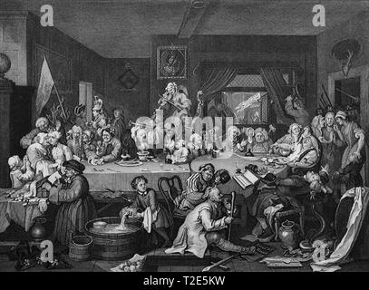 William Hogarth drucken Gravur die Wahl Platte 1 Launen einer Wahl Unterhaltung