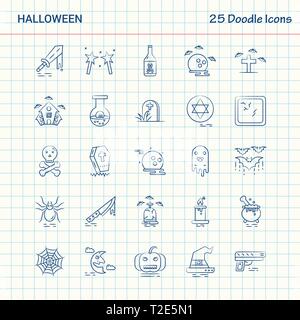 Halloween 25 Doodle Symbole. Hand gezeichnet Business Icon Set Stock Vektor