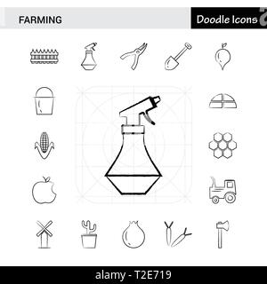 Satz 17 Landwirtschaft handgezeichnete Icon Set Stock Vektor