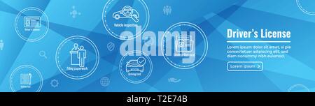 Treiber Test & Lizenz Icon Set und Web Header Banner Stock Vektor