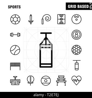 Sport Line Icon Pack für Designer und Entwickler. Ikonen der Ball, Golf, T-Stück, Sport, Kricket, Baumstümpfe, Wicket, Sport, Vektor Stock Vektor