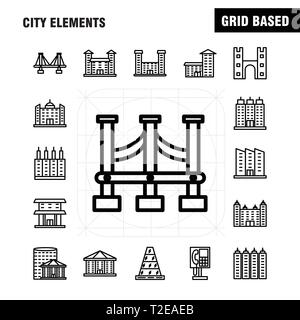 Stadt Elemente Linie Symbole für Infografiken, Mobile UX/UI-Kit und Print Design. Gehören: Auto, Fahrzeug, Reisen, Transport, Brunnen, Wasser Dusche, Ci Stock Vektor