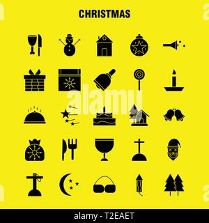 Weihnachten feste Glyphe Icons Set für Infografiken, Mobile UX/UI-Kit und Print Design. Gehören: Lkw, Reisen, Geschenkbox, Box, Kalender, Weihnachten, Chris Stock Vektor