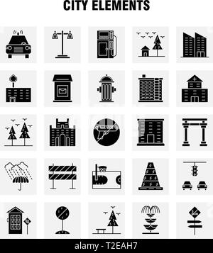 Stadt Elemente solide Glyphe Icons Set für Infografiken, Mobile UX/UI-Kit und Print Design. Gehören: Auto, Fahrzeug, Reisen, Transport, Swing Kids, Parks, Stock Vektor