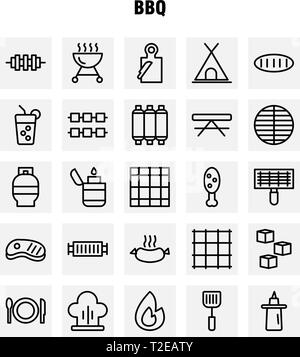 Bbq Symbol Leitung Pack für Designer und Entwickler. Ikonen der Grill, Grillen, Essen, Wurst, Glas, Trinken, BBQ, Zitrone, Vektor Stock Vektor