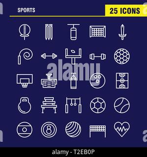 Sport Line Icon Pack für Designer und Entwickler. Ikonen der Ball, Golf, T-Stück, Sport, Kricket, Baumstümpfe, Wicket, Sport, Vektor Stock Vektor