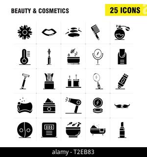 Beauty und Kosmetik solide Glyphe Icons Set für Infografiken, Mobile UX/UI-Kit und Print Design. Gehören: Beauty, Kosmetik, Lippenstift, Kosmetik, Mörtel, Stock Vektor