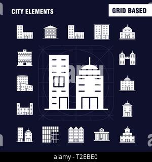 Stadt Elemente solide Glyphe Icons Set für Infografiken, Mobile UX/UI-Kit und Print Design. Gehören: Tower, Gebäude, Stadt, Büro, Gebäude, Turm, Ci Stock Vektor
