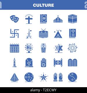 Kultur Feste Glyphe Icons Set für Infografiken, Mobile UX/UI-Kit und Print Design. Gehören: Trommel, Hand, Instrumente, Musik, Religion, Gebote, Fai Stock Vektor