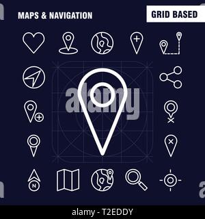 Karten und Navigation Symbol Leitung Pack für Designer und Entwickler. Symbole Löschen von GPS, Karte, Karten, Navigation, Kompass, GPS, Position, Vektor Stock Vektor