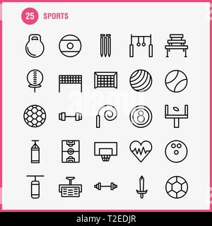 Sport Line Icon Pack für Designer und Entwickler. Ikonen der Ball, Golf, T-Stück, Sport, Kricket, Baumstümpfe, Wicket, Sport, Vektor Stock Vektor