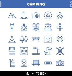 Camping Line Icon Pack für Designer und Entwickler. Ikonen der Sitzbank, Camping, Outdoor, Reise, Camping, Outdoor, Feuer, Vektor Stock Vektor