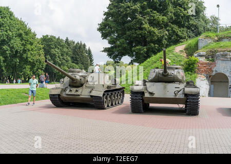 Brest, Belarus - 28. Juli 2018: Die sowjetische Militär Panzer während des Zweiten Weltkriegs Stockfoto