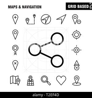 Karten und Navigation Symbol Leitung Pack für Designer und Entwickler. Symbole Löschen von GPS, Karte, Karten, Navigation, Kompass, GPS, Position, Vektor Stock Vektor