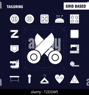 Tailoring solide Glyph Icon Pack für Designer und Entwickler. Symbole von Stricken, Maschine, Schere, Nähgarn, Knöpfe, Stricken, Maschine, Nähen, Vektor Stock Vektor