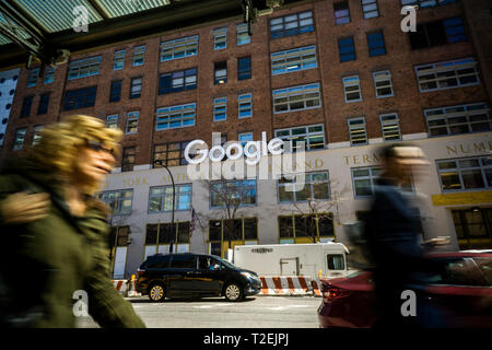 Googles Hauptsitz in Chelsea in New York am Dienstag, 26. März 2019. Google ist gemeldet werden Neustart seinen weitgehend verlassenen Robotik Programm. (© Richard B. Levine) Stockfoto