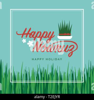 Happy Nowruz feier Karte und social media Post mit frischem Gras semeni Stock Vektor