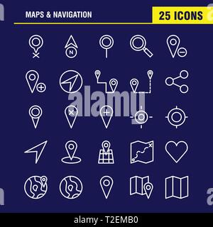 Karten und Navigation Symbol Leitung Pack für Designer und Entwickler. Symbole Löschen von GPS, Karte, Karten, Navigation, Kompass, GPS, Position, Vektor Stock Vektor